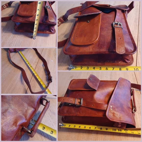 MEN'S VINTAGE LEATHER CROSSBODY MESSENGER BAG - Picture 14 of 15